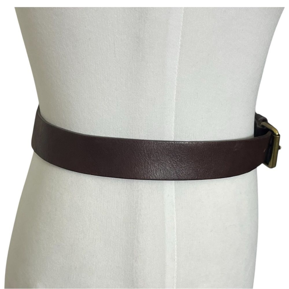 Lanvin Leather Belt Women's XS Brown Gold Tone Buckle Minimalist Classic France - Picture 4 of 15